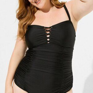Torrid Slim Fix Wireless Lattice Front One Piece Swimsuit NWT